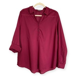 Women’s Yessica C&A Burgundy Roll up Sleeve Shirt Cotton Blouse Size EU 48 / XL